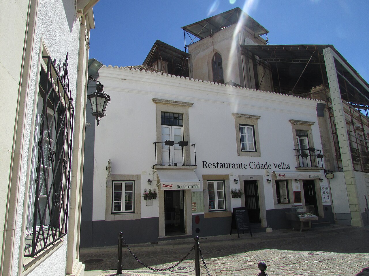 Restaurant terrace in Faro old town, Algarve