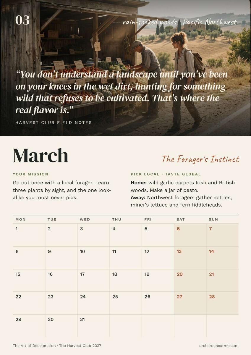 Calendar page preview: March · The Forager’s Instinct