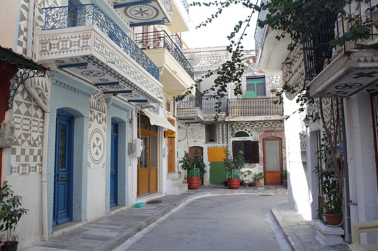 Decorated houses in the mastic village of Pyrgi, Chios