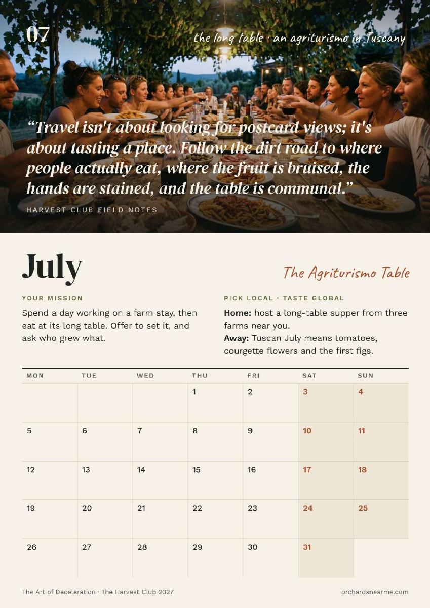 Calendar page preview: July · The Agriturismo Table