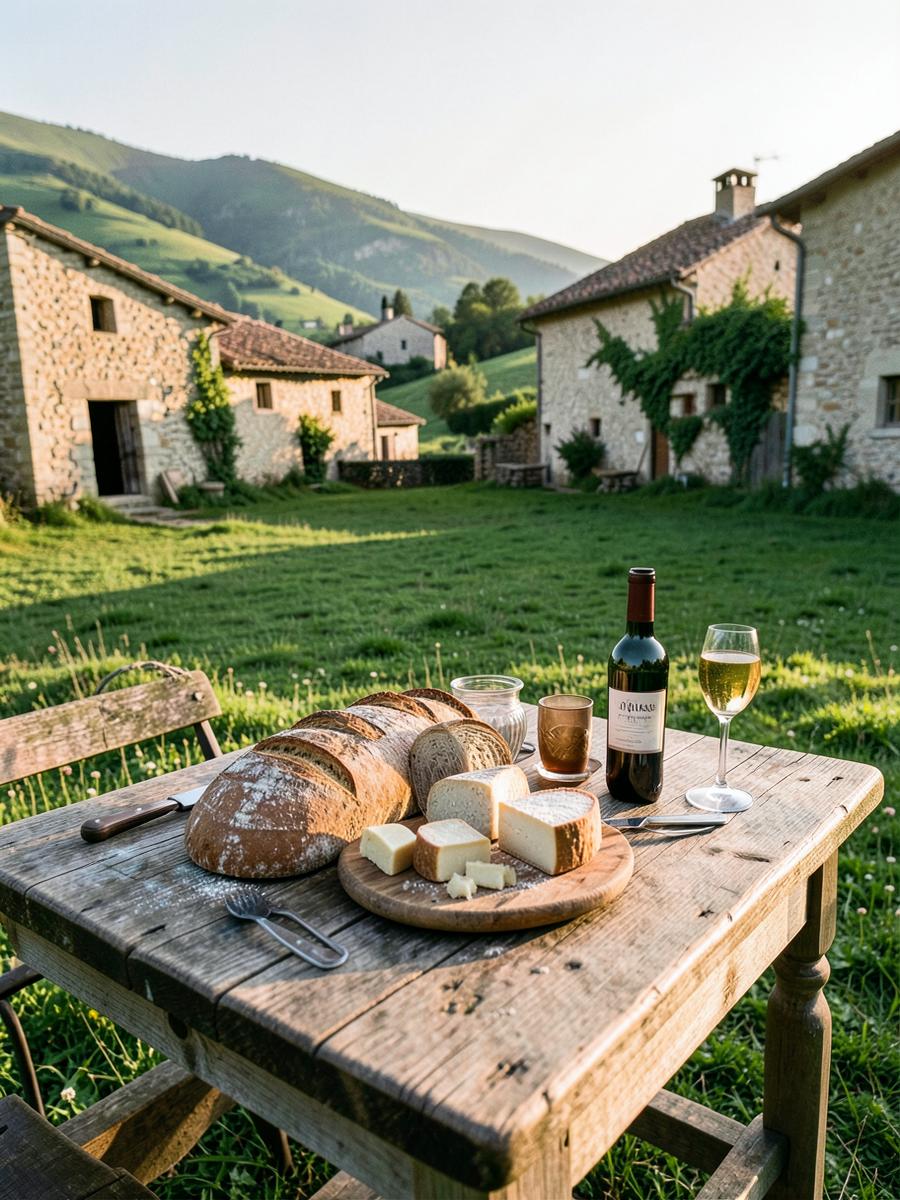 A long table on a hillside, cheese ageing in a cave, muddy rows of a working potager mid-harvest